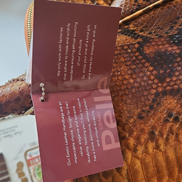 Grand Pelle Genuine Indonesian Python Satchel w/ Crossbody Strap, Natural Brown - Picture 9 of 14